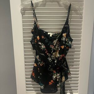 NWT Floral Black Wrap Top